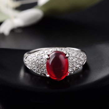 Garnet Birthstone Oval Design Silver Ring